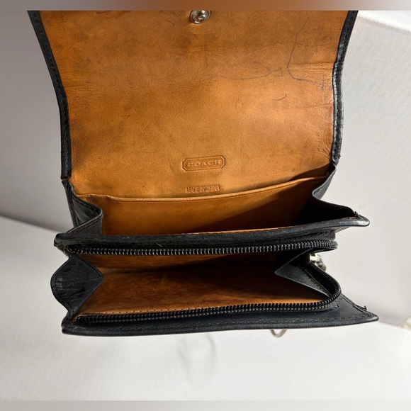 Coach Signature Canvas Flap Wallet Wristlet Key Ring Brown Black - Picture 7 of 11